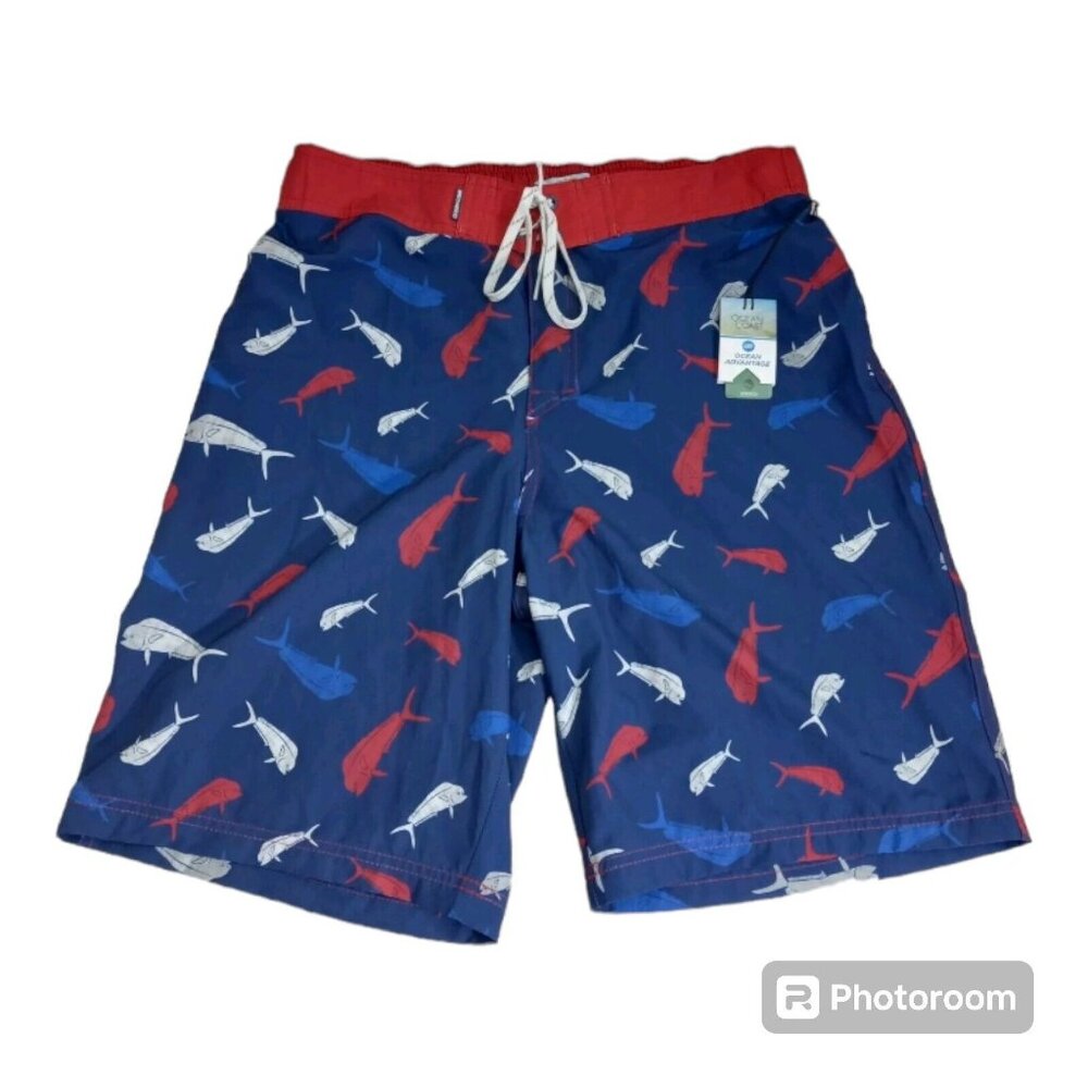 Ocean Coast Board Shorts Men's Lg Stretch Advantage Swim Trunks Beach Surf Dad